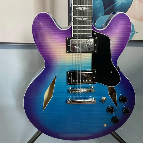 Blueberry Burst Semi-Hollow Body Electric Guitar H-H Pickups Chrome Hardware