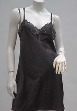 Ralph Lauren Black Satin Lace Trim Slip Dress Nightgown Negligee Lingerie