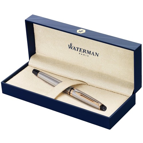 Waterman Exclusive Fountain Pen Blue & Gold Trim 18K Gold Fine Pt