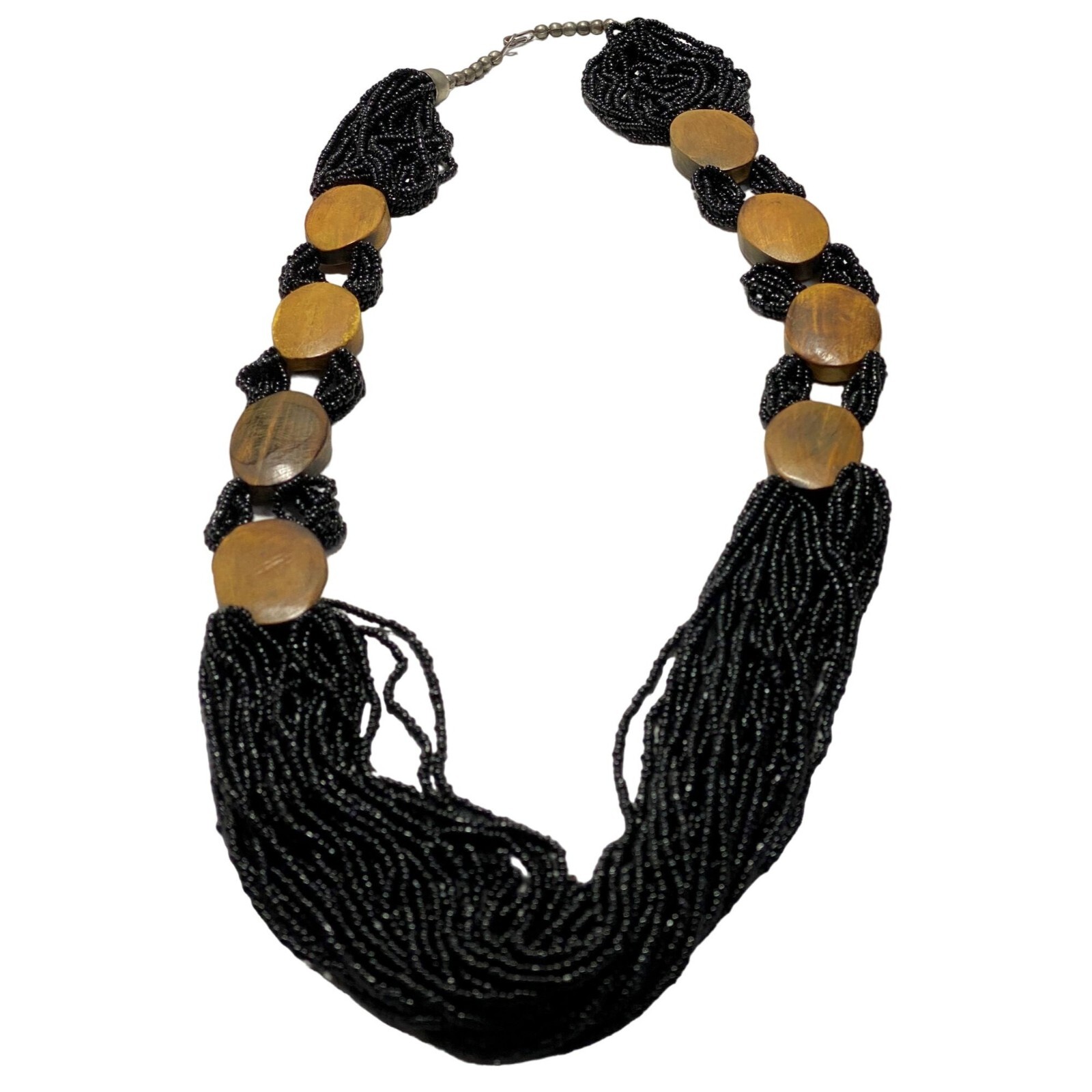 Multiple Strand Black Seed Bead Statement Necklac… - image 5