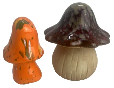 Lot of 2 Ceramic Mushrooms Mushies Decor Whimsical Garden Boho Orange Brown - Image 1 of 4