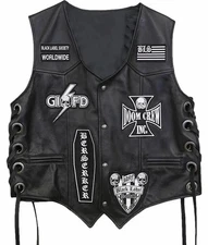 Zakk Wylde Genuine Leather Vest Jacket Black Label Society Biker BLS Patche's