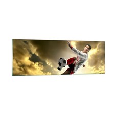 Quadro su Vetro 90x30cm Palla ragazzo calcio addestramento Stampe Moderni Murale