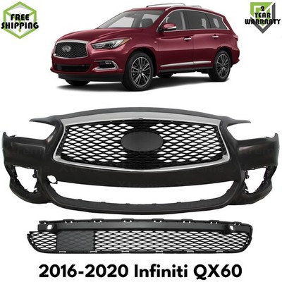 Front Bumper Cover Primed Plastic & Grille Assembly For 2016-2020 Infiniti QX60