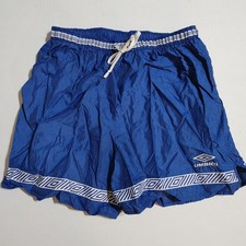 UMBRO VINTAGE 90s Shorts XL Nylon USA Made Soccer Football Blue Geometric Shiny