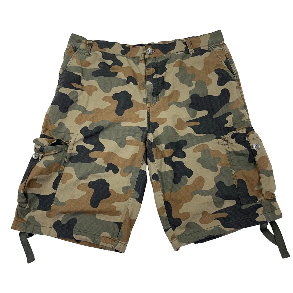 Pantalones Cortos Carga Polo Sur Hombres 40 Verde Ejército Camuflaje Desgarro Sueltos Calce Suelto Retro Foto 2 de 4