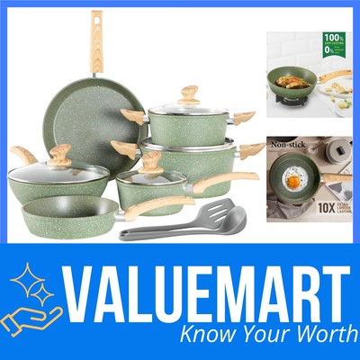 Kitchen Cookware Set 12 Pieces Non-Stick Granite Induction Pots Pans Healthy ...