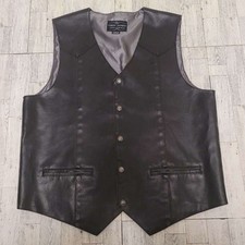 Men's Cody James Black Leather Western Rodeo Biker Cowboy Vest Size M