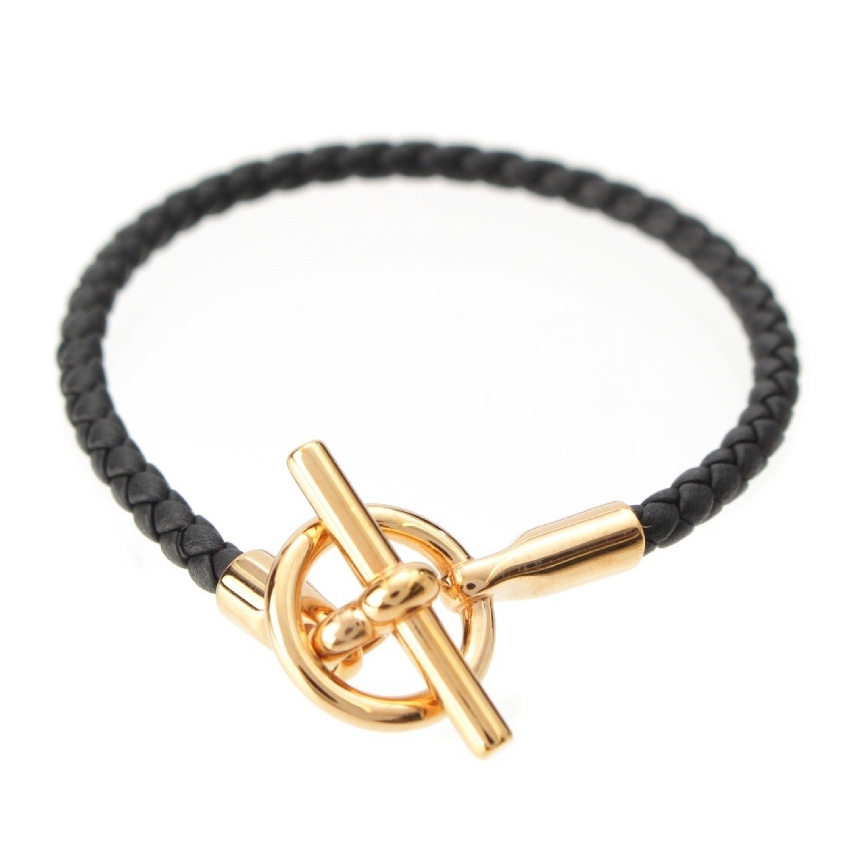 Hermes Grenat Leather Bracelet Black Gold Hardware Pre-Owned