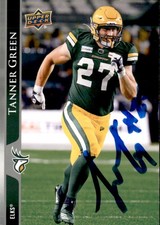 Tanner Green Signed 2021 Upper Deck CFL Football card Edmonton Elks