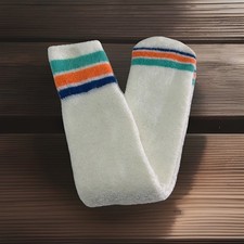 Women's VTG Socks Tube Blue Orange Stripe Soft Acrylic Terry 9-11 USA Made 20  