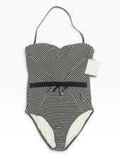 La Blanca One Piece Swimsuit 10 Black White Stripe Halter Boned NWT
