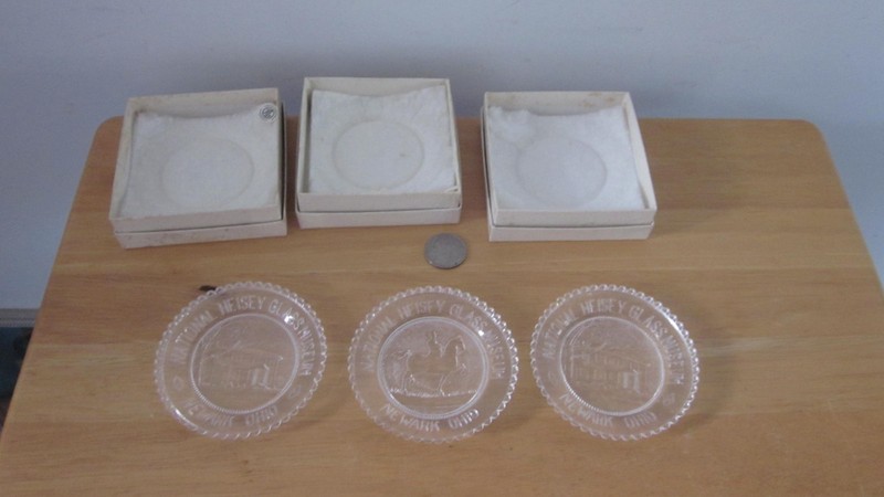 Vintage National Heisey Glass Museum Coasters with Box, Newark, Ohio