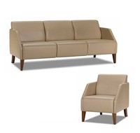 Beiges Wohhnzimmer Lederset Designer 3-Sitzer Exklusiver Sessel 2Tlg