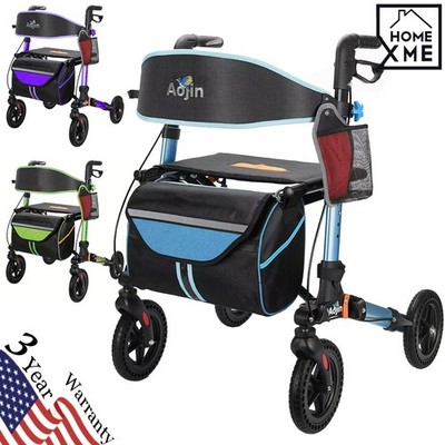 Foldable Rollator Walker 300 lb Capacity w/ 17.3'' Seat & 8'' Wheel Rolling Walker