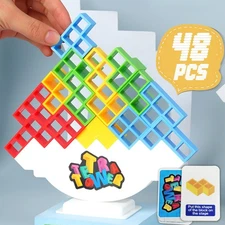 48 Pcs Tetra Tower Balance Stacking Blocks Game, Board Games for 2 Players+ F...