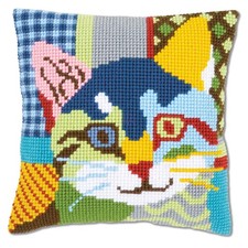 Cross Stitch Cushion Kit Modern Cat 16" x 16"