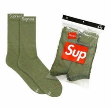 Supreme x Hanes OLIVE GREEN Crew Socks ONE 1 PAIR - Size 6-12 - NEW