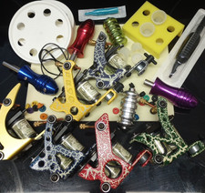 6 Coil Tattoo Machines Supplies Lot, Ink Caps, Tubes, Tips, Grips, Skin, More