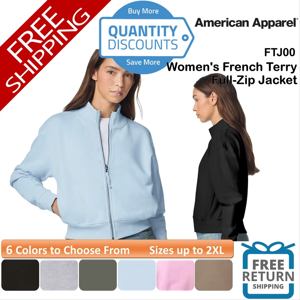 🔥 Chaqueta American Apparel en blanco de felpa francesa con cremallera completa hasta 2XL FTJ00 - Imagen 1 de 1