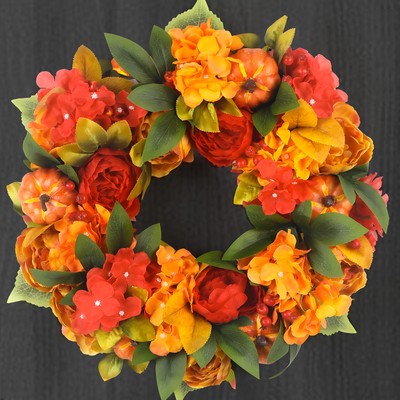 18In Fall Wreaths for Front Door Bright Pumpkin Hydrangea Wreath Peony Wreaths f