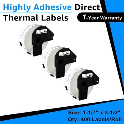 3Rolls DK-1201 1.1in x 3.5 in Standard Paper Address Labels For Brother QL-810W