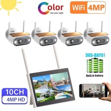 Solar Powered Security Camera System Outdoor Wireless Home with 4MP 10" Monitor
