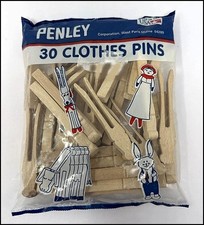FREE SHIPPING Vintage Bag of 30 Penley Wooden Clothes Pins 4  Unopened Sealed