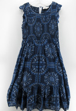 Vineyard Vines Dress Women Large Blue A-Line Smocked Lyocell Seashells AOP *