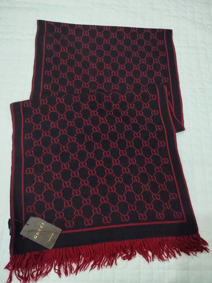GUCCI Mujer Bufanda Chal Estola Envoltura Lana y Seda Hecho en Italia GG Logo Foto 2 de 4