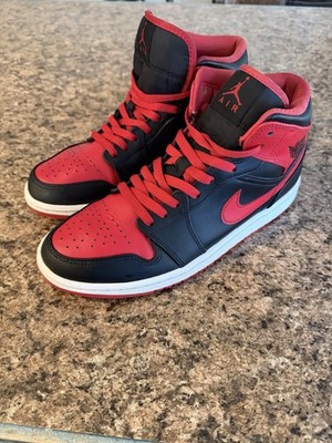 Nike Air Jordan 1 Mid 2022 Black/Red Athletic Shoes!!(8)