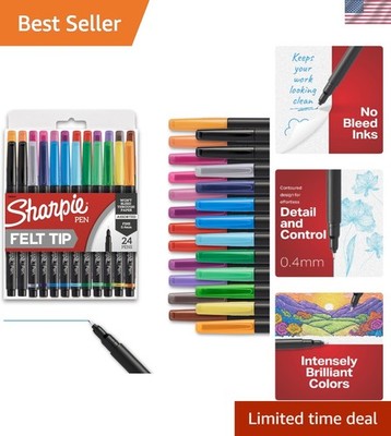 Vibrant 24 Count Felt Tip Pens - Fine Point for Drawing, Writing & Coloring