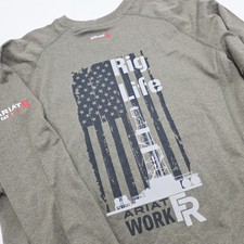 Ariat Mens L FR Rig Life Sage Heather Graphic T-Shirt Cat 2 2112 Long Sleeve NWT