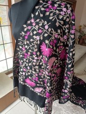 BLACK COLOR CREWEL EMBROIDERY SHAWL 100 CASHMERE PASHMINA 14 DESIGN CHOICE