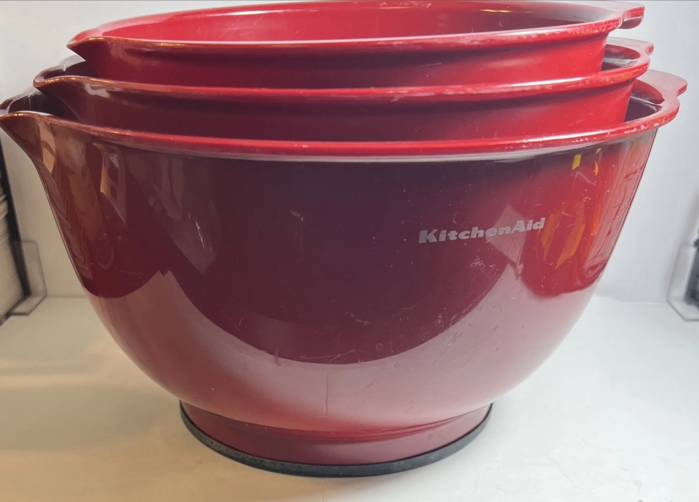Lot Of 3 KitchenAid Red Melamine Mixing Bowls Non-Slip 2.5, 3.5, 4.5 Quart Sizes