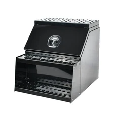Aluminum 25"x28"x24" Side Mount Semi Truck Tool Box Saddle Step Open Wide Lid BK