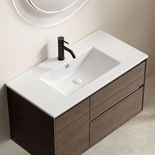 Modern Glossy White 36-Inch Bathroom Vanity Sink, Scratch-Resistant Ceramic for
