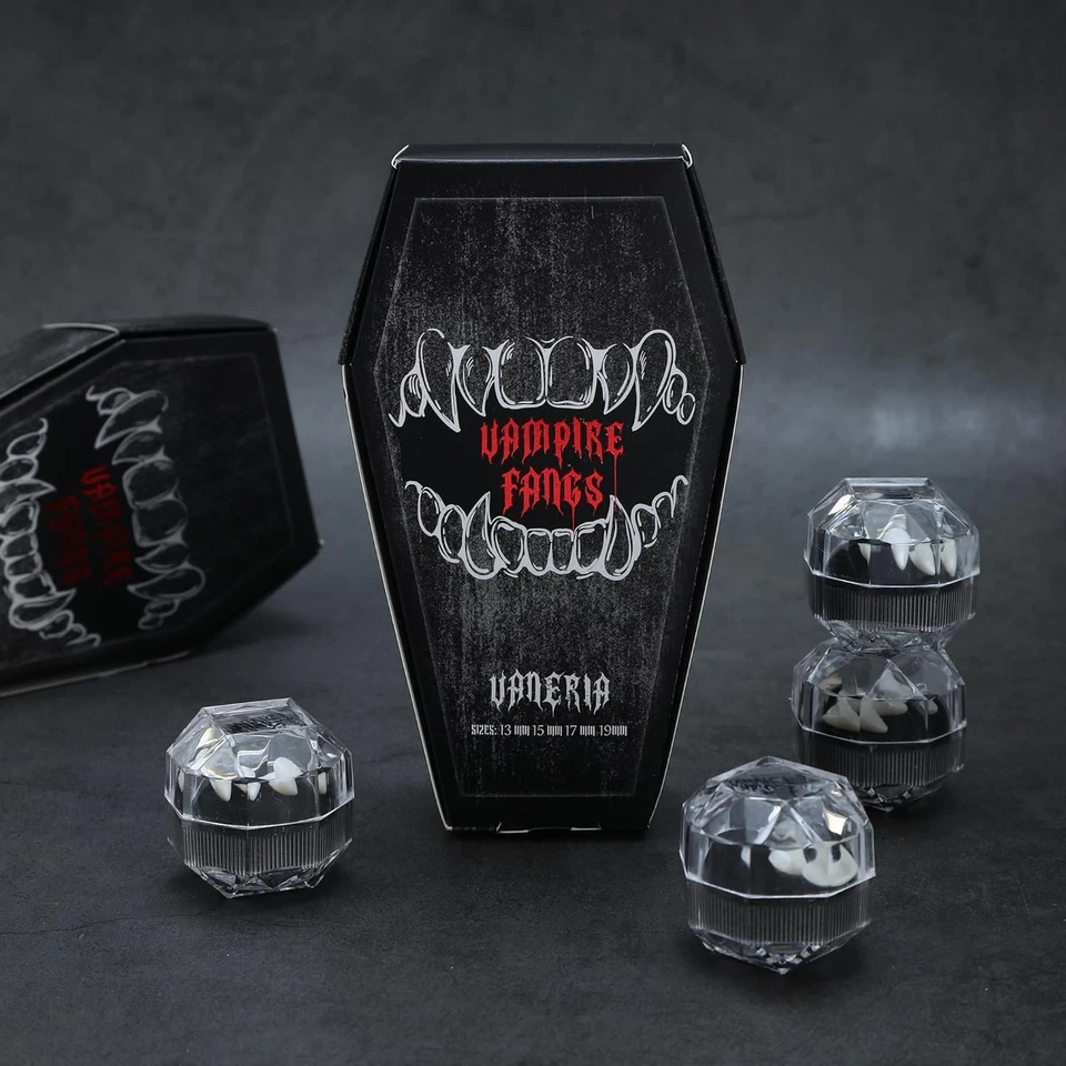 VANERIA 4 Pares Colmillos Vampiro, 4 Tamaño Colmillos Para Juegos con disfraces Halloween con Blanco Foto 2 de 4