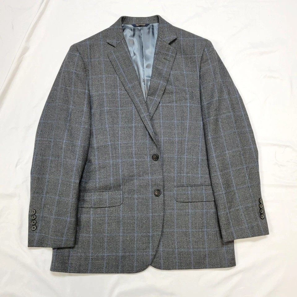 Abrigo Blazer Deportivo Brooks Brothers FITZGERALD Hombre 42 S Gris Azul CHECK Lana Reda Foto 2 de 4