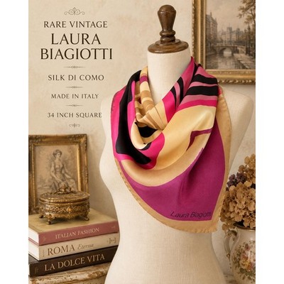 Rare Vintage Laura Biagiotti Silk Di Como Italian Scarf Abstract Print 34x34