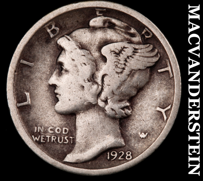 1928 Silver Mercury Dime - Scarce  Better Date  No Reserve  #M554