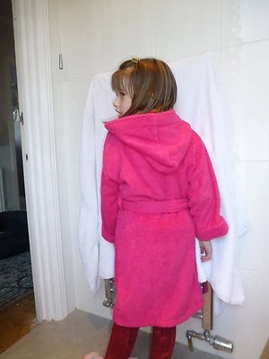 EMBROIDERED FOR YOU 100% Cotton Terry Towelling Children's Hooded Robes Cerise, Ages 2-12