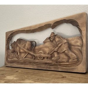 FARMER Folk Art Wooden Wall Decor - Alder Wood Hand Carved Tree - Ukrainian Farm