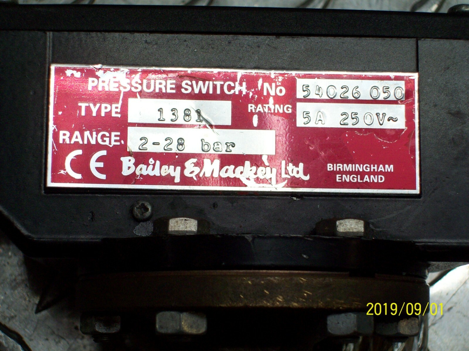 BAILEY & MACKEY TYPE 1381 PRESSURE SWITCH 5A 250V RANGE 228 BAR eBay