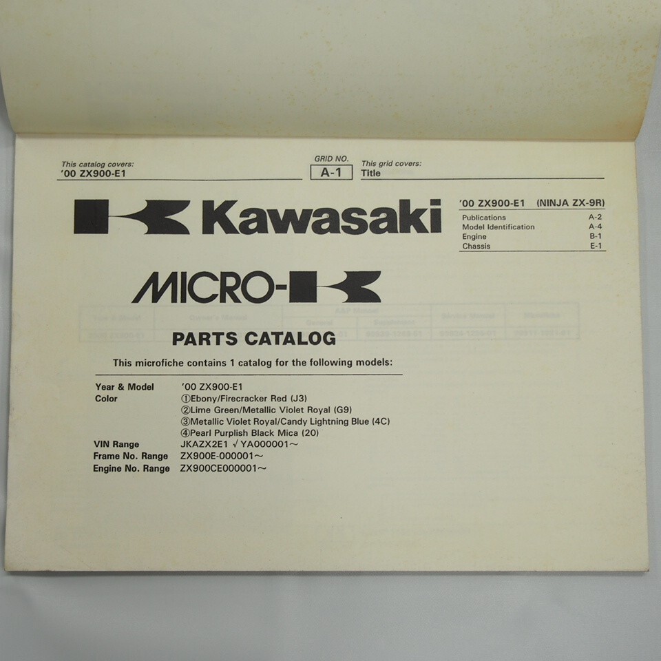 Genuine Kawasaki Ninja ZX-9R ZX900-E1 Parts List Catalogue