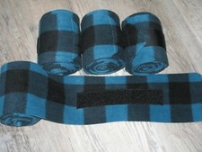 NEW set of 4 teal/black buffalo plaid horse polo wraps horse/pony leg wraps 
