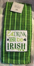 Toalla de cocina Día de San Patricio COMER, BEBER Y SER IRLANDÉS Verde Blanco LG 18" X 28"