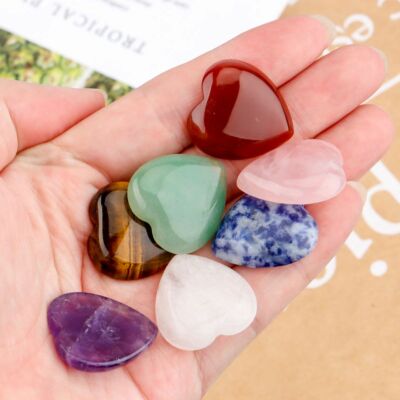 7Pcs Chakra Stones Crystal Reiki Healing Heart shape Energy Natural Gemstone