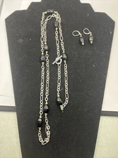 DAVID YURMAN FACETED ONYX STATION NECKLACE 925/18KYG 17.5” W/EARRINGS