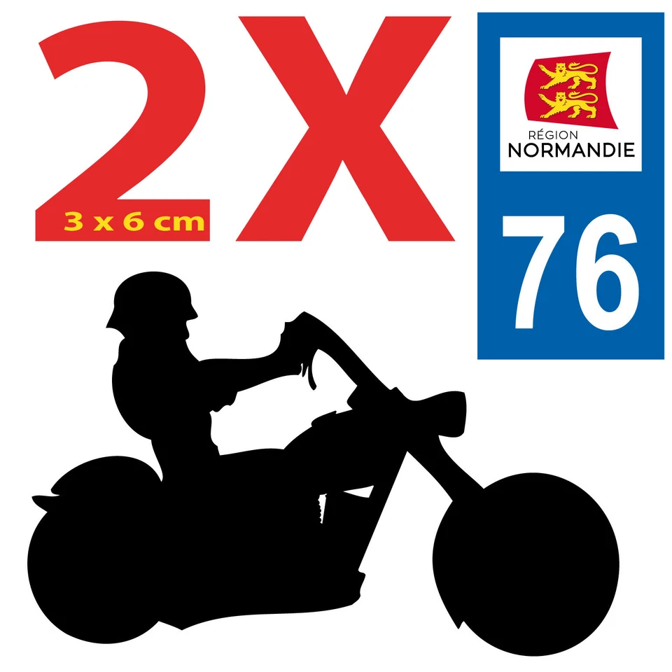 SAFIRMES 2 Stickers 76 autocollants style plaque immatriculation MOTO 76 REGION NORMANDIE